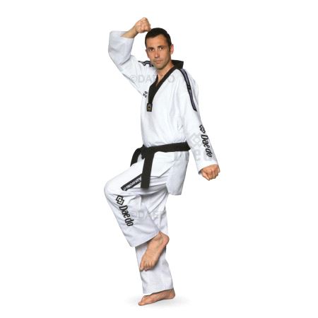 Dobok Daedo, WTF, "Daedo" på arm og bein, 150 cm, Sort krave